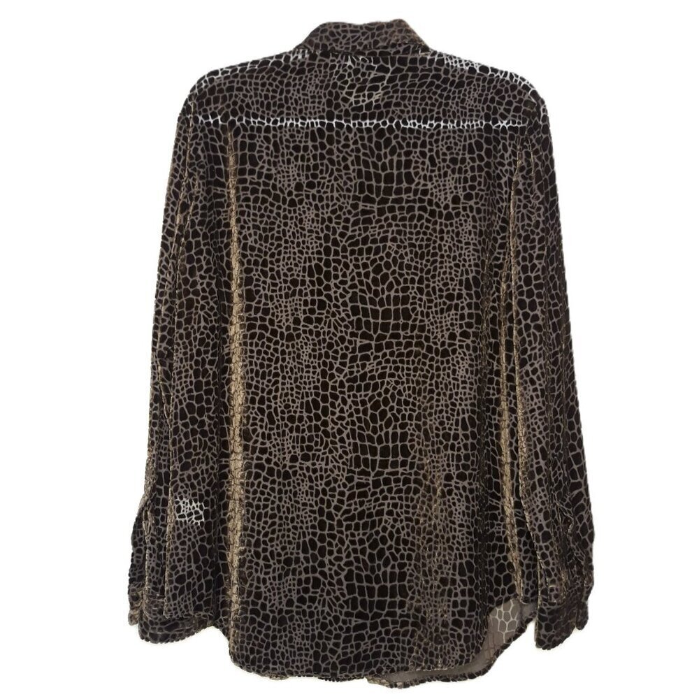 Chocolate Brown Velvet Burnout Button Up Crocodile Print - Picture 4 of 7